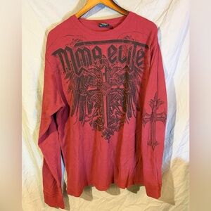 Red Waffle Knit MMA Long Sleeve Shirt